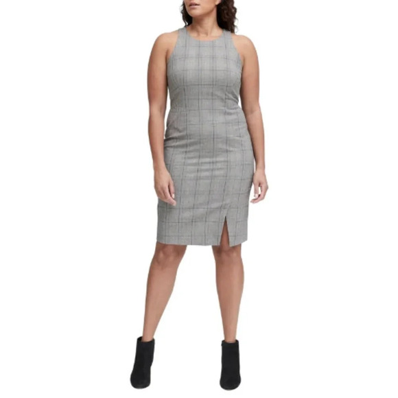 Banana Republic Womens Size 6 Plaid Bi Stretch Racer Neck Sheath Dress - Picture 1 of 14